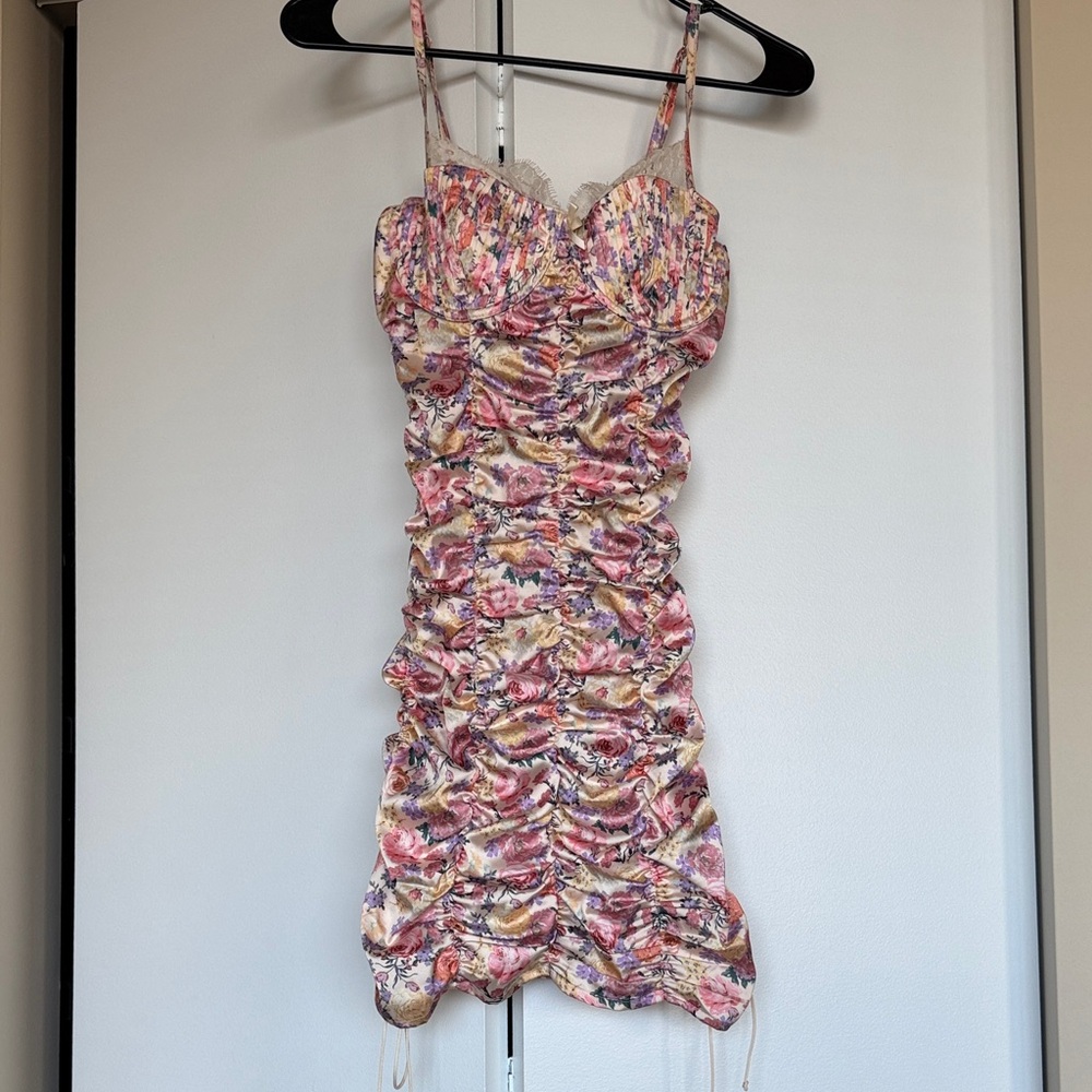 For Love And Lemons Floral Ruched Mini Dress XS